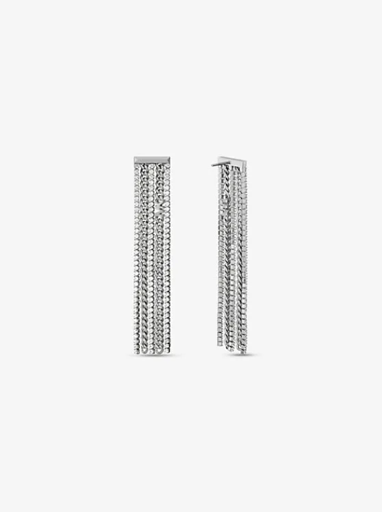 Michael Kors Precious Metal-Plated Brass Pavé Chain Drop Earrings | SILVER Outlet