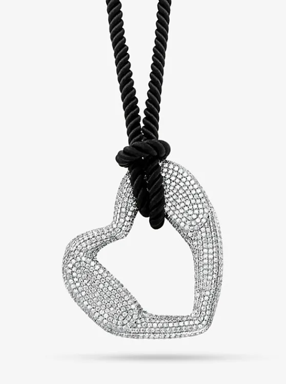 Michael Kors Precious Metal-Plated Brass Pavé Heart Necklace SILVER Sale