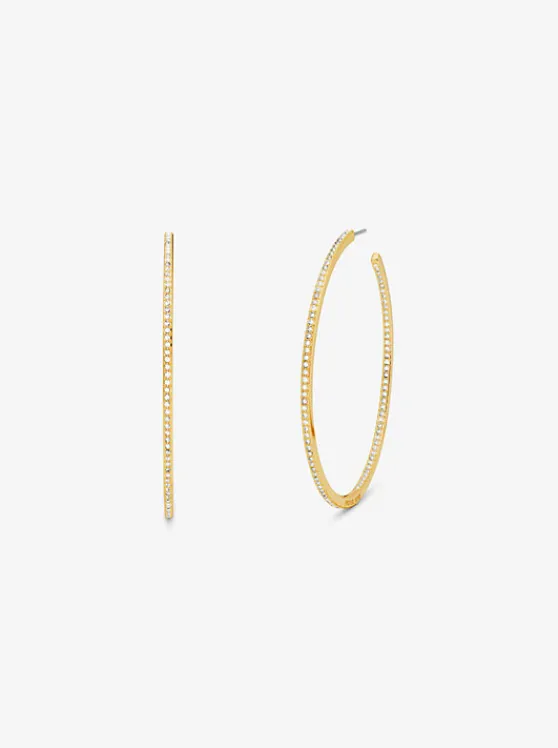 Michael Kors Precious Metal-Plated Brass Pavé Hoop Earrings GOLD Clearance