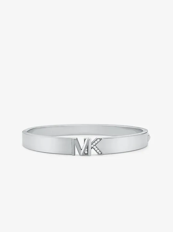 Michael Kors Precious Metal-Plated Brass Pavé Logo Bangle SILVER Sale