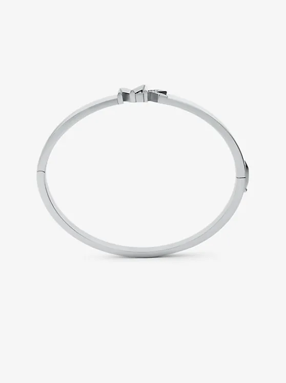 Michael Kors Precious Metal-Plated Brass Pavé Logo Bangle SILVER Sale