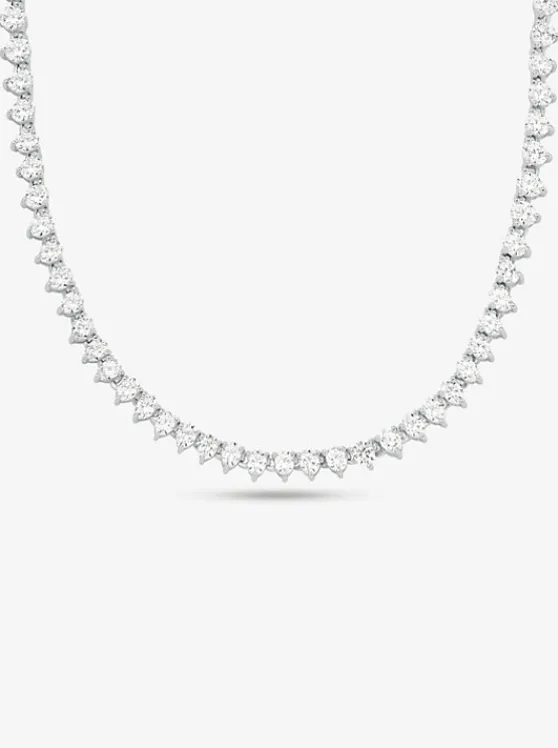 Michael Kors Precious Metal-Plated Sterling Cubic Zirconia Necklace SILVER Cheap