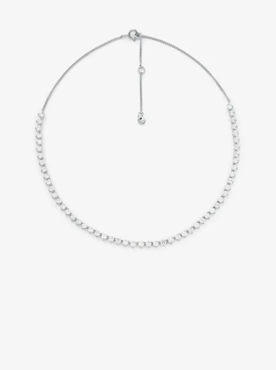 Michael Kors Precious Metal-Plated Sterling Cubic Zirconia Necklace SILVER Cheap