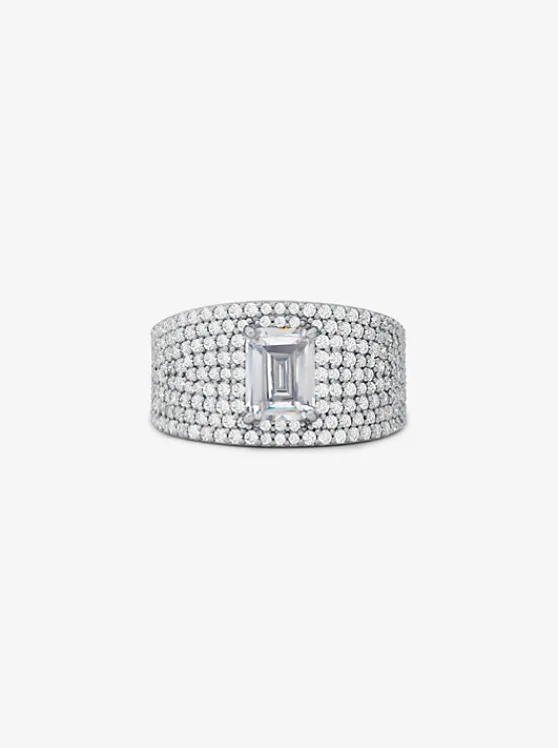 Michael Kors Precious Metal-Plated Sterling Pavé Signet Ring SILVER Flash Sale