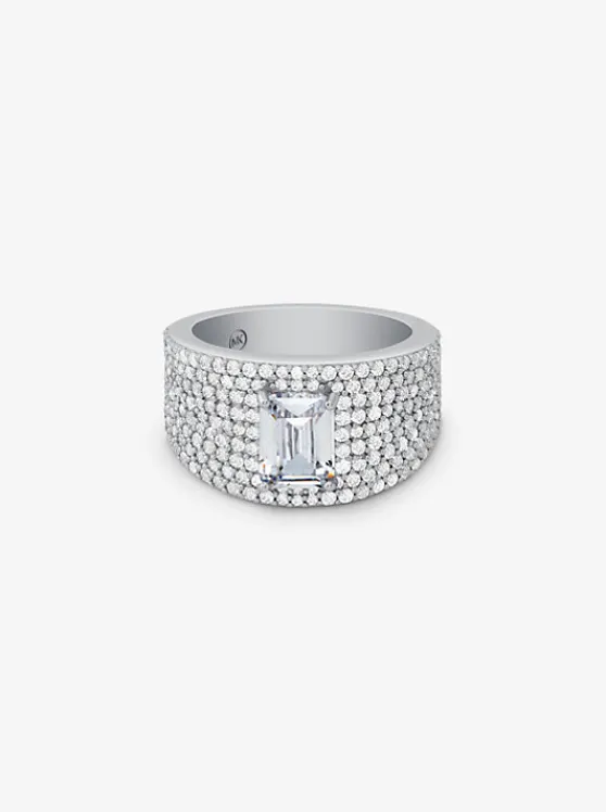 Michael Kors Precious Metal-Plated Sterling Pavé Signet Ring SILVER Flash Sale