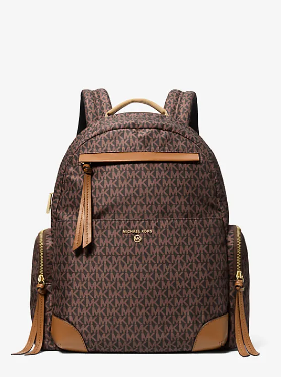 Michael Kors Prescott Large Signature Logo Print Woven Backpack BRN/ACORN Fashion