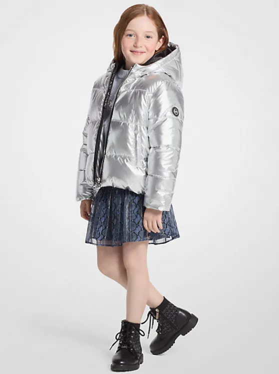 Michael Kors Quilted Metallic Puffer Jacket SILVER Store