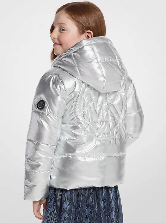 Michael Kors Quilted Metallic Puffer Jacket SILVER Store