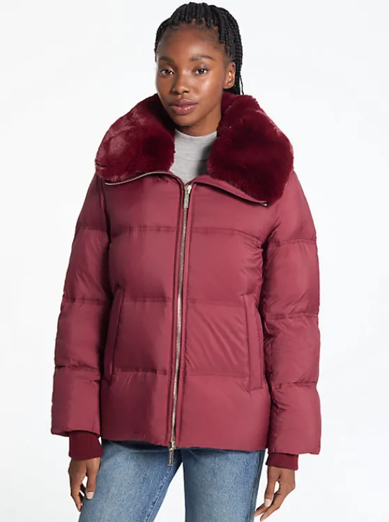 Michael Kors Quilted Puffer Jacket With Faux Fur Collar DARKBRANDY Best