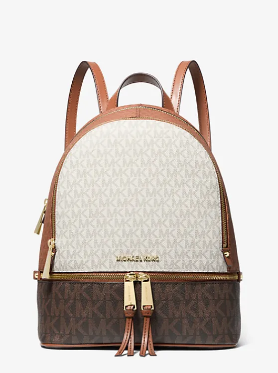 Michael Kors Rhea Medium Color-Block Logo Backpack LUGGAGE Clearance
