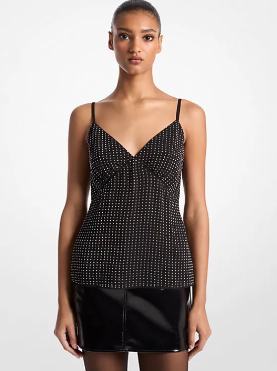 Michael Kors Rhinestone Georgette Camisole Tank Top BLACK Best