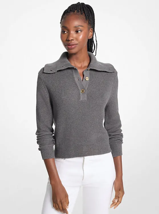 Michael Kors Ribbed Cotton-Blend Sweater DERBYHEATHER Outlet