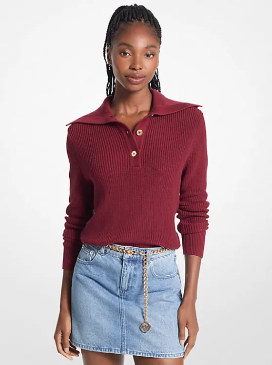 Michael Kors Ribbed Cotton-Blend Sweater DARKBRANDY Discount