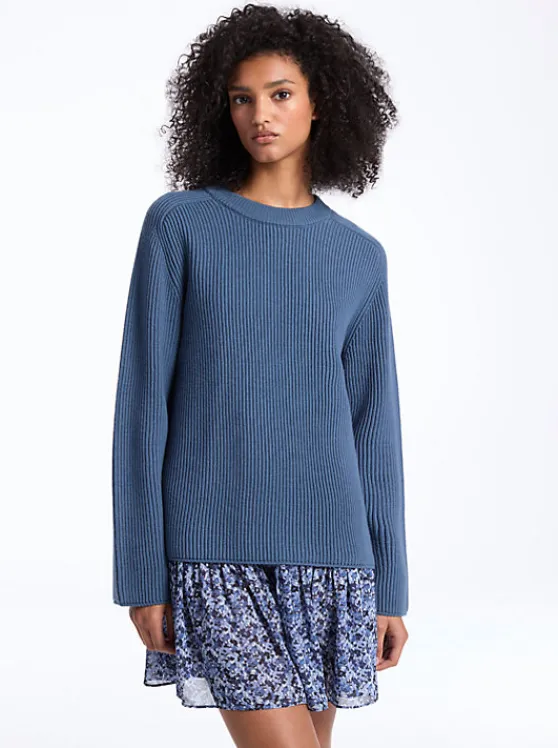 Michael Kors Ribbed Merino Wool Sweater DKCHAMBRAY Flash Sale