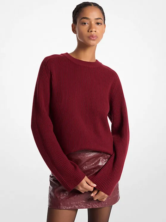 Michael Kors Ribbed Merino Wool Sweater DARKBRANDY Online