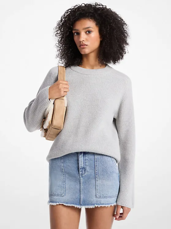 Michael Kors Ribbed Merino Wool Sweater PEARLHEATHER Sale