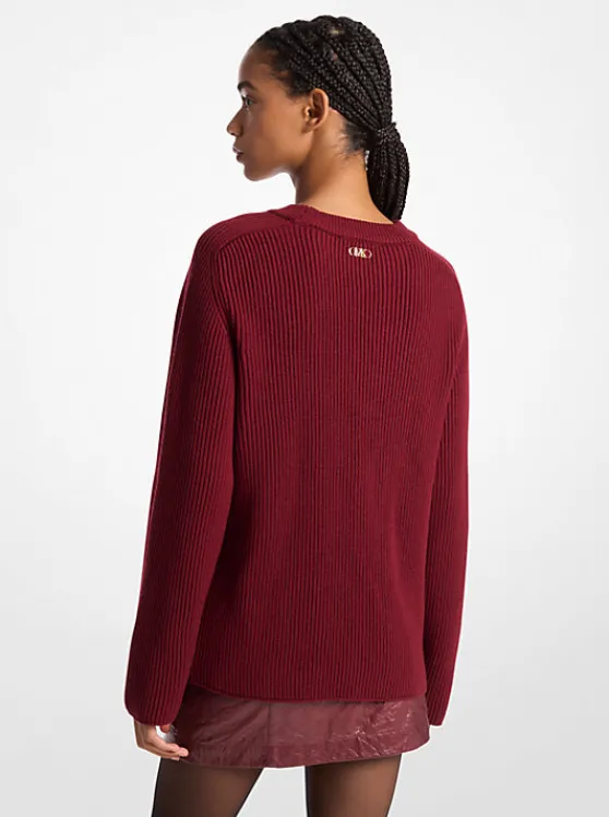 Michael Kors Ribbed Merino Wool Sweater DARKBRANDY Online