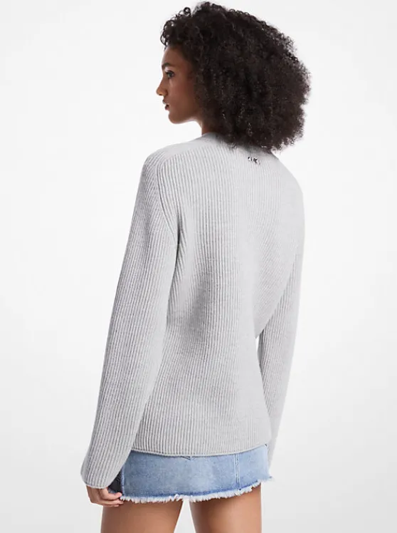 Michael Kors Ribbed Merino Wool Sweater PEARLHEATHER Sale