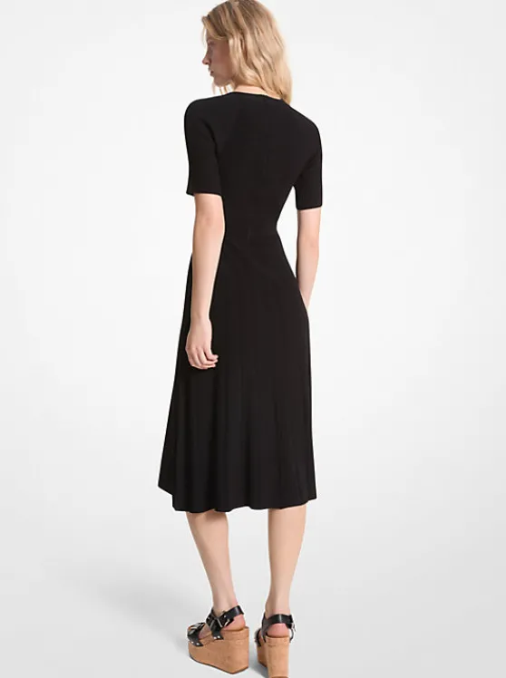 Michael Kors Ribbed Stretch Knit Button Midi Dress | BLACK Cheap