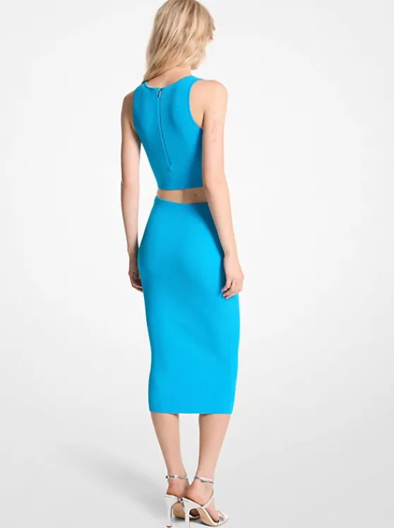 Michael Kors Ribbed Stretch Knit Cutout Midi Dress MILOSBLUE Online