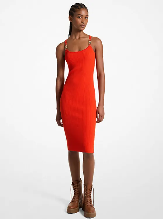 Michael Kors Ribbed Stretch Knit Midi Tank Dress OPTICORANGE Hot