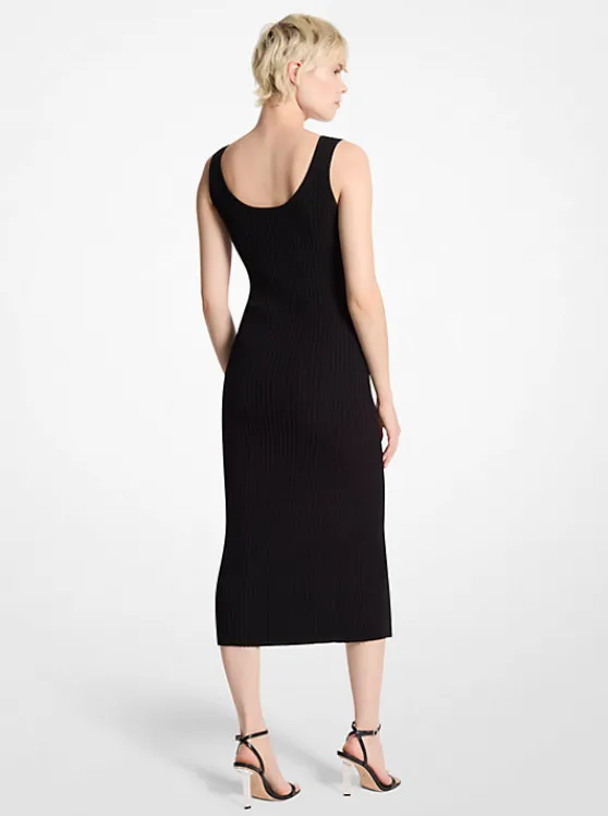 Michael Kors Ribbed Stretch Knit Zip Dress BLACK Online