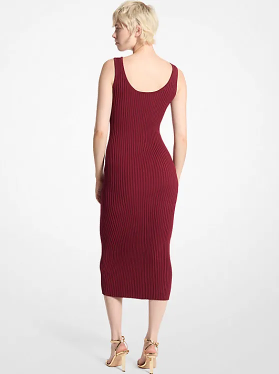 Michael Kors Ribbed Stretch Knit Zip Dress DARKBRANDY Clearance