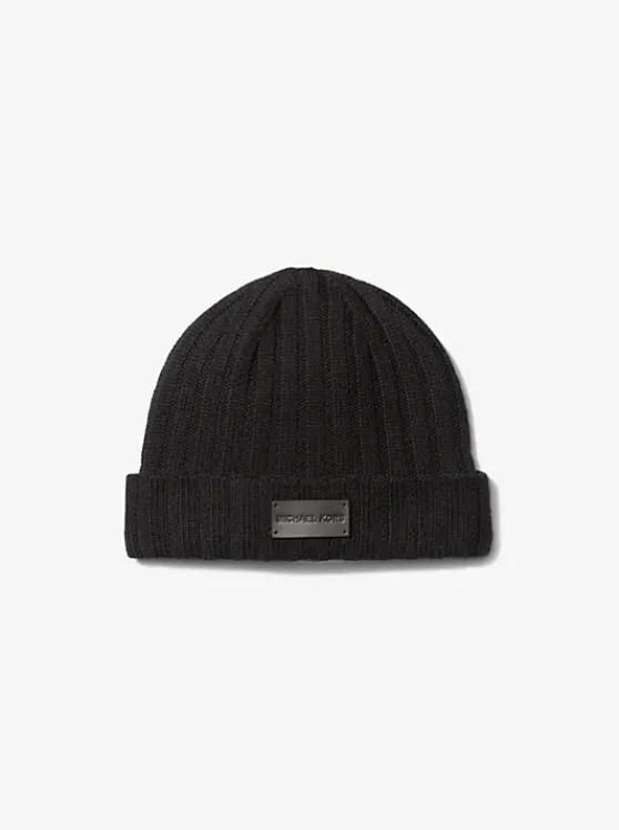 Michael Kors Ribbed Wool Beanie Hat BLACK Fashion