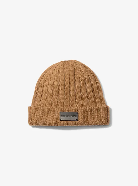 Michael Kors Ribbed Wool Beanie Hat CARAMEL Outlet