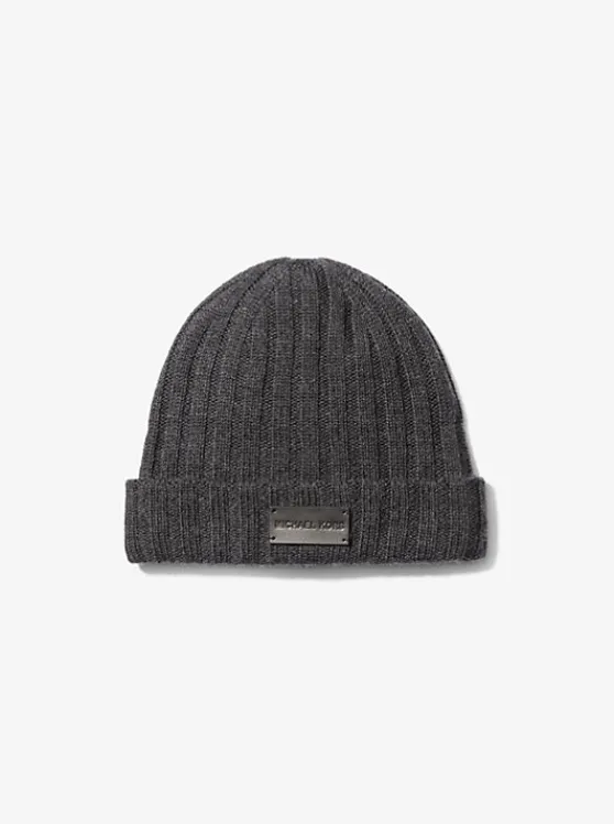 Michael Kors Ribbed Wool Beanie Hat CHARCOALMELANGE Store