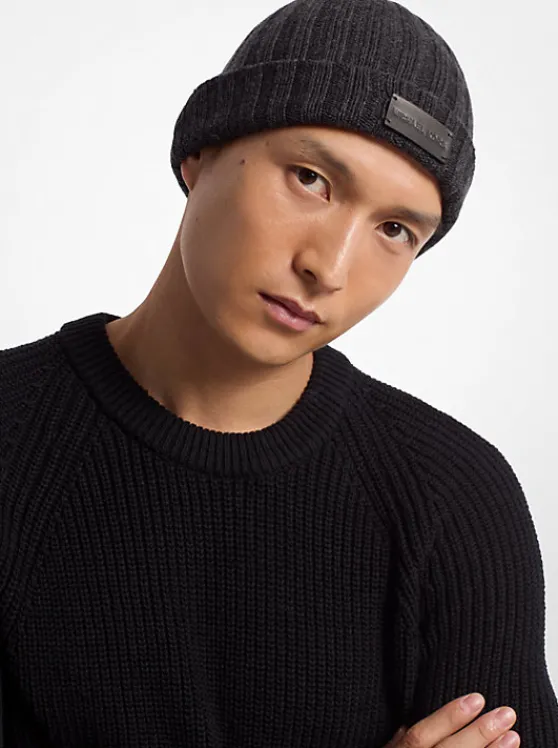 Michael Kors Ribbed Wool Beanie Hat CHARCOALMELANGE Store