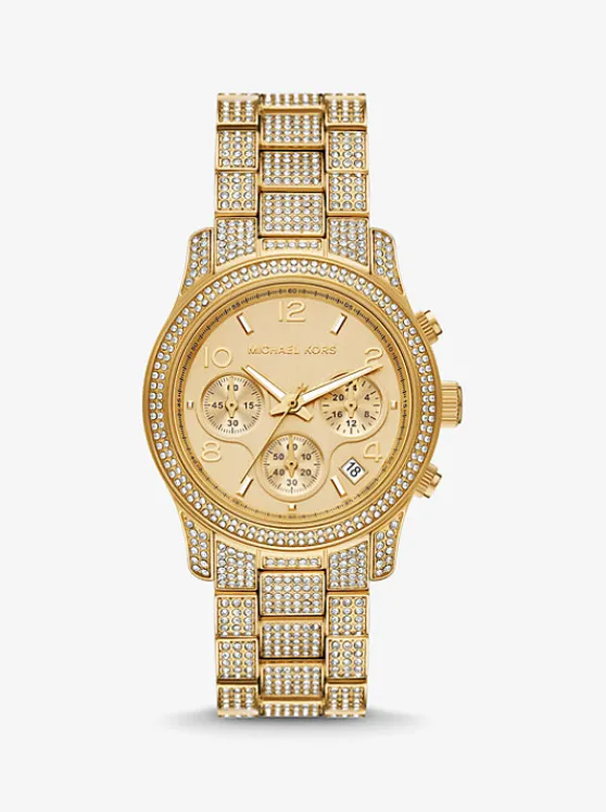 Michael Kors Runway Pavé -Tone Watch GOLD Discount