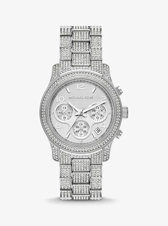 Michael Kors Runway Pavé -Tone Watch SILVER Flash Sale