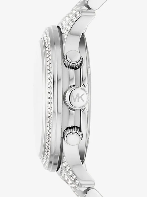 Michael Kors Runway Pavé -Tone Watch SILVER Flash Sale