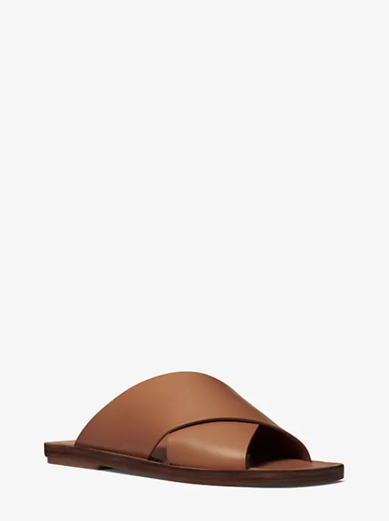 Michael Kors Ruth Leather Slide Sandal CHESTNUT Store