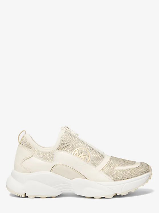 Michael Kors Sami Embellished Scuba Zip-Up Trainer CREAM Online