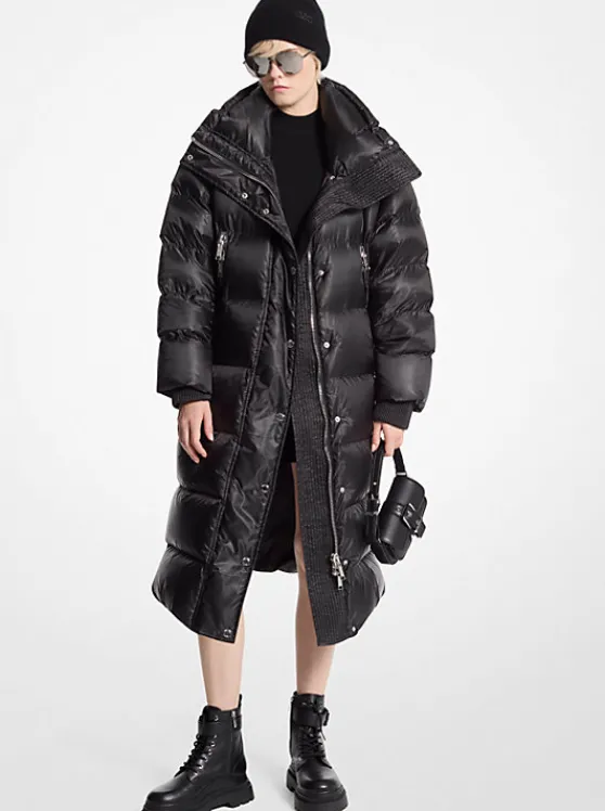 Michael Kors Satin Ciré Puffer Coat BLACK Outlet