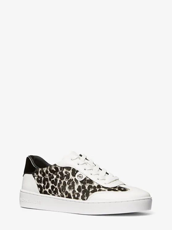 Michael Kors Scotty Leopard Print Calf Hair Sneaker BLACKCOMBO Clearance