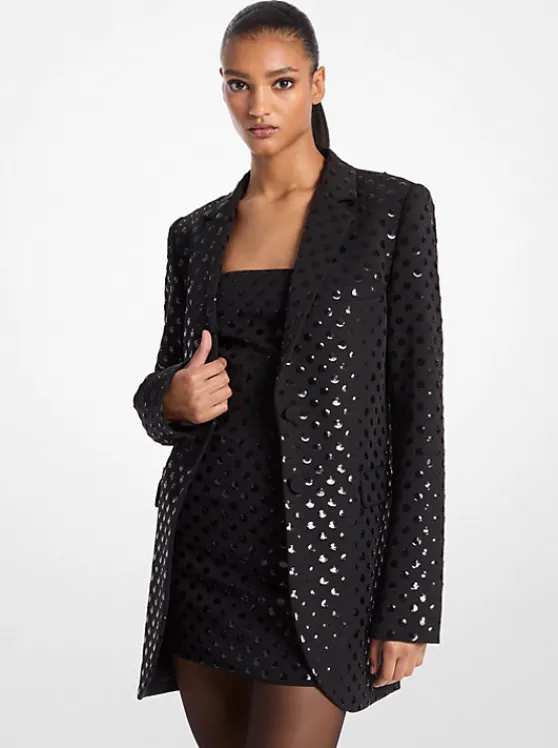 Michael Kors Sequined Dot Stretch Crepe Blazer BLACK Fashion