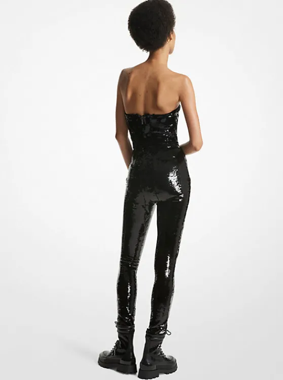 Michael Kors Sequined Strapless Jumpsuit BLACK Hot