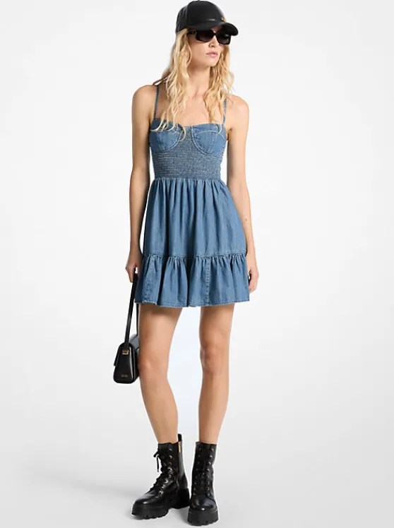 Michael Kors Smocked Bustier Denim Dress UNIONWASH Fashion