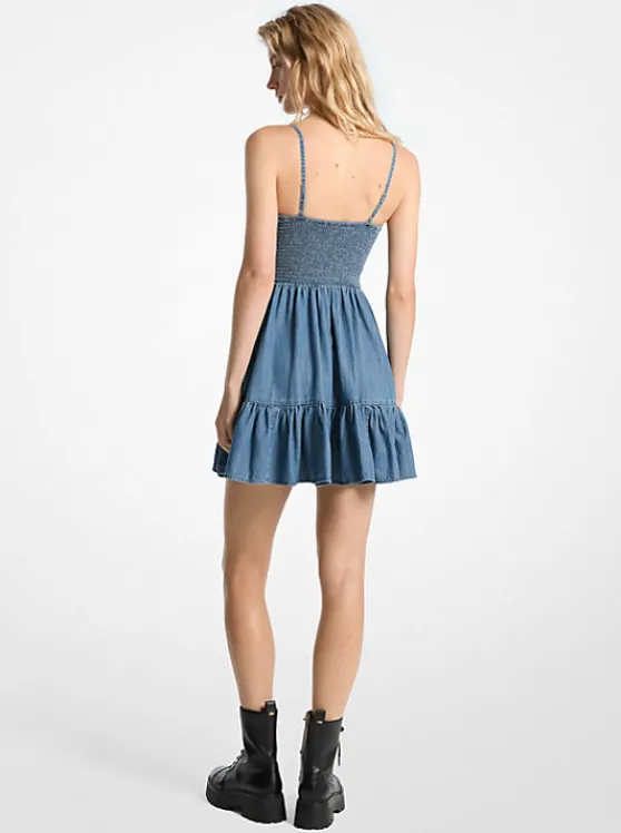 Michael Kors Smocked Bustier Denim Dress UNIONWASH Fashion