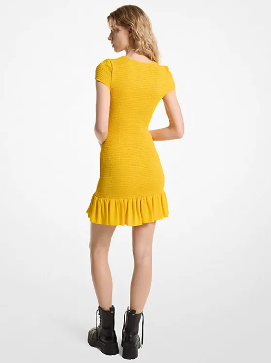 Michael Kors Smocked Georgette Mini Dress BRIGHTDANDELION Flash Sale