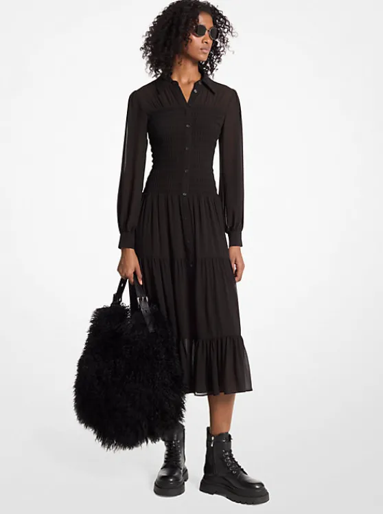 Michael Kors Smocked Georgette Shirtdress BLACK Shop