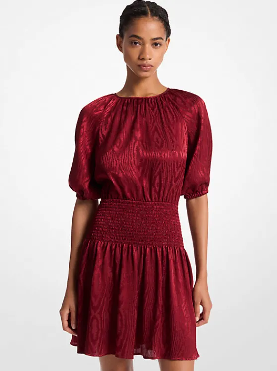 Michael Kors Smocked Moiré Jacquard Mini Dress DARKBRANDY Shop