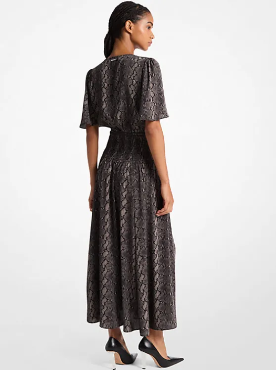 Michael Kors Snake Print Crepe Midi Dress BLACK Discount