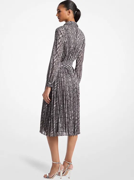 Michael Kors Snake Print Georgette Pleated Shirtdress BLACK Store