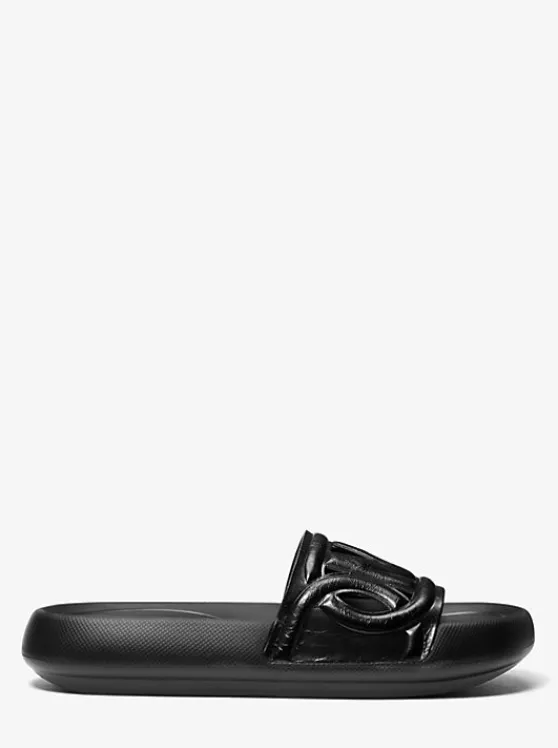 Michael Kors Splash Leather Slide Sandal BLACK Outlet