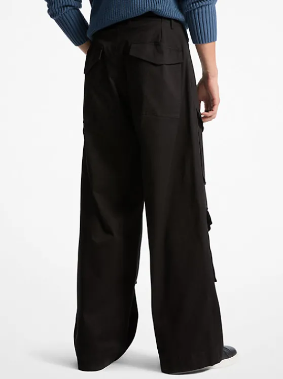 Michael Kors Stretch Cotton Wide-Leg Cargo Pants BLACK Discount