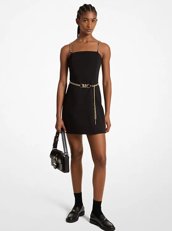 Michael Kors Stretch Crepe Belted Mini Dress BLACK Cheap